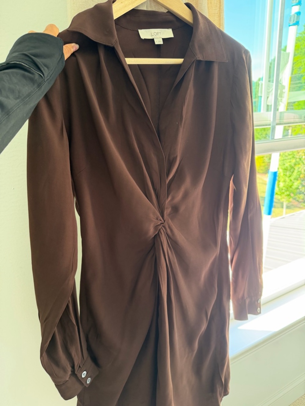 LOFT Chocolate Brown Twist-Front Long Sleeve Blouse